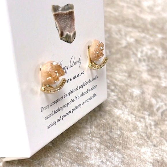 Brand New Luna Norte 14Kt Gold Plated Druzy Quartz Interchangeable Post Earrings - Picture 12 of 16